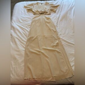 SHEIN Cream Maxi Dress with Tie Front and Side Slit